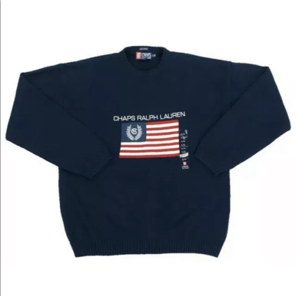 NWT Chaps Polo Ralph Lauren Knit SweaterLarge USA Flag Spellout Spell Out